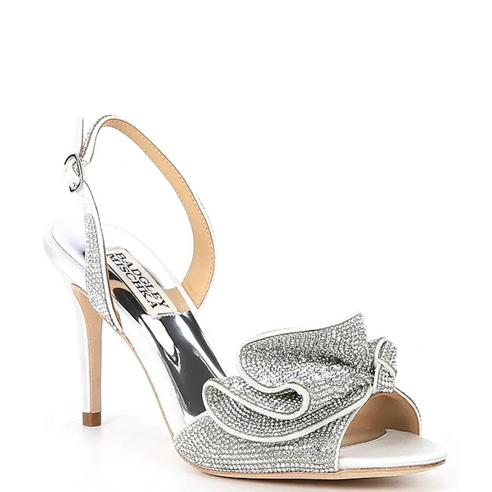 Badgley Mischka Rennie Crystal Bow Embellished Heels Womens 8 White Bridal